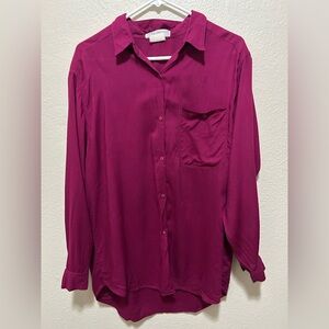 Vintage 90s French Connection Burgundy Rayon Button Down Blouse Size Medium